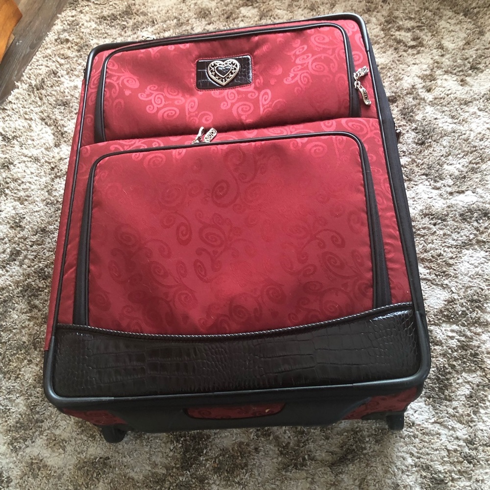 Brighton large red rolling suitcase croc leather